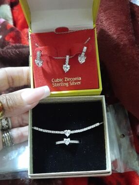 6PC Wardrobe STERLING SILVER HEART CZ RING TENNIS BRACELET EARRINGS NECKLACE NWT